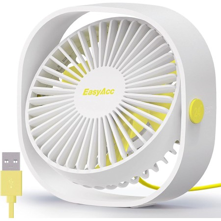 EasyAcc Portable USB Quiet Fan, Mini Table Fans with 3 Speed, 360° Vertical Rotation, Small Powerful for Sleeping, Office, Sleep