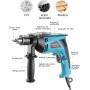 TEENO Taladro percutor con cable 710W con 20 accesorios, perilla de velocidad variable,Velocidad Variable 0-2.800 rpm， mango