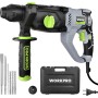 WORKPRO Taladro Percutor Eléctrico 1050W, Martillo Perforador, Percutor con Mango Giratorio 360°, con 4 Funciones y Velocidades