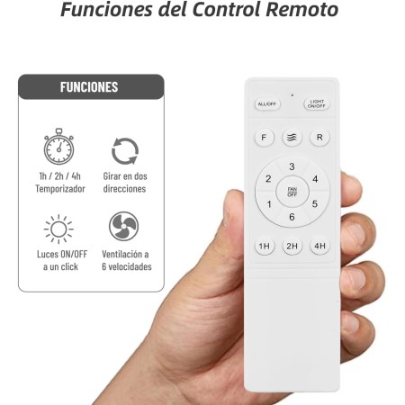 azorex Ventilador de Techo con Luz LED 70W y Control Remoto 107cm 6 Velocidades Temporizador Iluminación Regulable