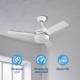 Grunkel - Ceiling fan with LED light and reversible installation blades white and wood - SKYECO-42 - Remote control. 6 speeds.