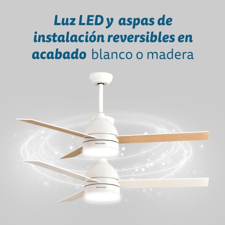 Grunkel - Ceiling fan with LED light and reversible installation blades white and wood - SKYECO-42 - Remote control. 6 speeds.