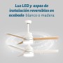 Grunkel - Ceiling fan with LED light and reversible installation blades white and wood - SKYECO-42 - Remote control. 6 speeds.