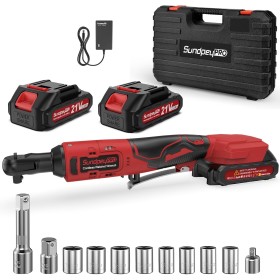 SundpeyPRO 100N.m Llave de Carraca de Batería de 3/8", Llave de Trinquete Inalámbrica de 21 V con 2 Baterías de 2000mAh, 8