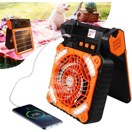 Kihhvlo Camping Fan with LED Flashlight and 4 Speeds, 90° Adjustment, USB and Type C, Ideal for Offices, Bedrooms and Camping