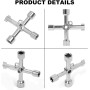 2 Piezas Llave Multifuncional de 4 Vías en Aleación de Zinc, Llave Multifuncional de 4 puntas, Llave Cruzada,Herramienta