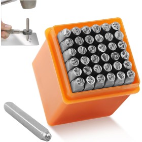 37 Piezas Punzones para Metal Números y Letras de Metal Perforados, 3 mm Juego de Sellos de Piel, Múmeros 0-9, Alfabeto A-Z,