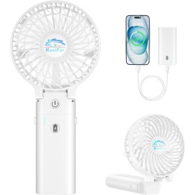 HandFan Mini Portable Fan with Batteries 5200mAh Power Bank Personal Hand Fan 3 Speeds/Working Time 5-20H for Home Outdoor