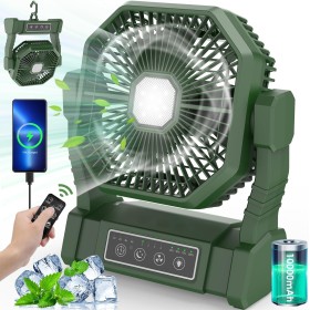 BIBURY Camping Fan with LED Light, Rechargeable Outdoor Tent Fan with Hook and Remote, Powerful 4 Speed USB Desk Fan for