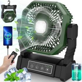 BIBURY Camping Fan with LED Light, Rechargeable for Outdoor Camping Tent with Hook and Remote, Powerful 4 Speed USB Desk Fan for