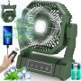 BIBURY Camping Fan with LED Light, Rechargeable for Outdoor Camping Tent with Hook and Remote, Powerful 4 Speed USB Desk Fan for