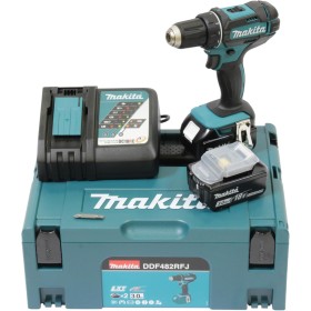 Makita DDF482RFJ drill Negro, Azul 1900 RPM 1,5 kg - Taladro eléctrico (1900 RPM, 1,3 cm, 3,8 cm, 36 Nm, 62 Nm, 600 RPM)