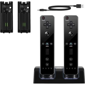 SANON Estación de Carga para Mando Wii, Estación de Carga 2 en 1 para Mando Wii de Cargador de 2 Puertos con 2 Pilas Recargables