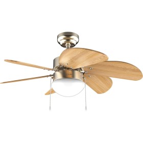 Cecotec Ventilador de Techo con Luz EnergySilence Aero 360 Gold&Wood. 50W, Diámetro 36” (92cm), 3 Velocidades, 6 Aspas