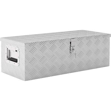 HOMCOM Caja de Herramientas de Aluminio con Tapa Abatible Asas Retráctiles Laterales Gran Compartimento y Cierre con Llave