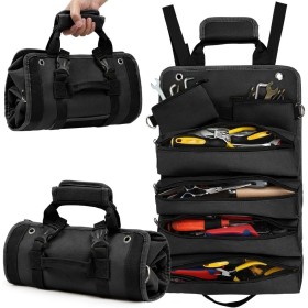 Adiwo Bolsa herramientas, Bolsa Multiusos Enrollable, Organizador de Rollos de Herramientas con 6 bolsillos con cremallera,