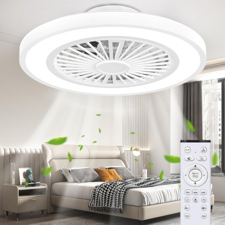 Ateroll Ceiling Fan with Light and Remote Control, Ø54CM Silent Fan, 6 Adjustable Wind Speed with Remote Control, Timer, Light