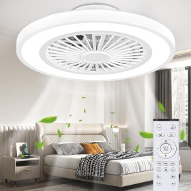 Ateroll Ceiling Fan with Light and Remote Control, Ø54CM Silent Fan, 6 Adjustable Wind Speed with Remote Control, Timer, Light
