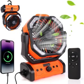 ELZO Camping Fan 20000mAh, Portable Rechargeable for Desk/Tent with Remote Control and Hook, LED Light, Continuous Speed USB