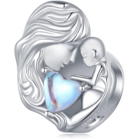 Abalorios de piedra lunar de plata de ley 925 para madre e hija para pulseras Pandora, regalo de joyería para mujeres y niñas
