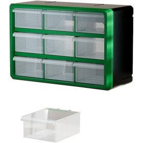 Caja de almacenamiento multifuncional de polipropileno para herramientas, 360 x 240 x 180 mm, apilable, colgante, verde