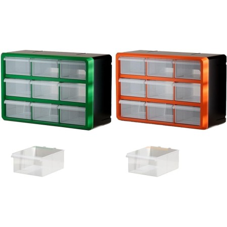 Caja de almacenamiento multifuncional de polipropileno para herramientas, 360 x 240 x 180 mm, apilable, colgante, verde