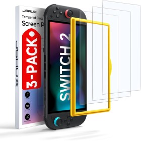 JSAUX 3-Pack Protector Pantalla para Nintendo Switch 2 2025, Ultra HD, Dureza 9H, Resistente a Arañazos, Cobertura Completa de