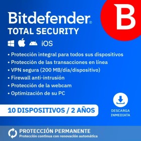 Bitdefender Total Security 2025 | 10 Dispositivos | 2 Años | PC/Mac/iOS/Android | Código de activación por email | Renovación