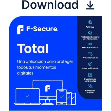 F-Secure Total | 1 Años | 5 Dispositivos | PC/Mac/Mobile | Código de activación enviado por email