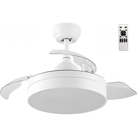 LEDUNI ® Ceiling Fan with LED Light 72W and Remote Control, DC Motor, 6 Speeds, Quiet, 4 Folding Blades, Summer-Winter Function,