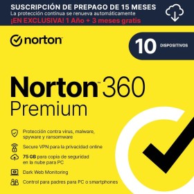 Norton 360 Premium 2025| Antivírus 10 Dispositivos| 15 meses con renovación automática| Descarga digital