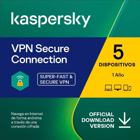Kaspersky VPN Secure Connection | 5 Dispositivos | 1 Usuario | 1 Año | PC/Mac | Código de activación enviado por email