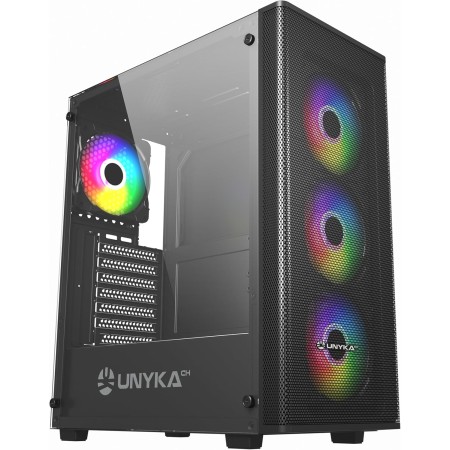 UNYKAch Caja de Ordenador ATX MIR 100, Gaming Gran Tamaño con 4 Ventiladores ARGB, 1 USB 2.0 y 3 USB 3.0