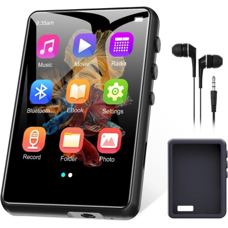 64 GB Reproductor MP3 Bluetooth 5.3, 2,4" Ecrã Tátil MP3 Reproductor Portátil com Altifalante Interior, Gravador De Voz, rádio