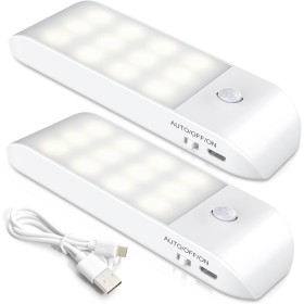 Lámpara Nocturna Recargable con Sensor Movimiento (2 PCs con 24 LED), Luces con 3 Modos, Luz Cálida para Armario, Gabinete,
