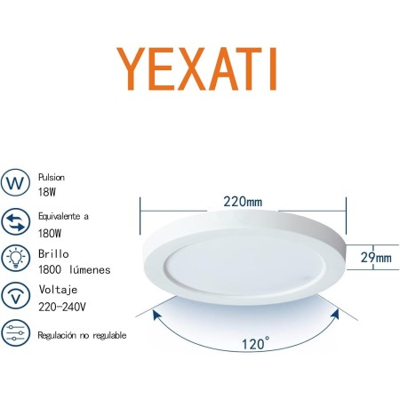 Yexati Plafon LED Techo 18W 1800LM, IP44 Lámpara Techo Delgada 6500K Blanco Frío, Lampara de Techo Redondo Plana Ø220mm Driver