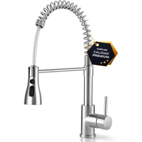 JUPPLIES Grifo Cocina Extraible Profesional – Acero Inoxidable, 360°, Diseño con Resorte, 2 Modos de Agua, Grifo Fregadero