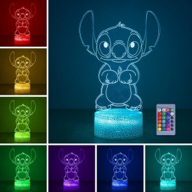 Hoofun Stitch Luz Nocturna, 16colores 4modos Stitch Luz De Noche, Lampara LED 3d con Control Remoto Y Smart Touch, Lámpara