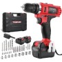 TEENO - Taladro atornillador inalámbrico PSR 21V + 2 baterías de litio + 41 accesorios + guantes profesionales LED Luz Para