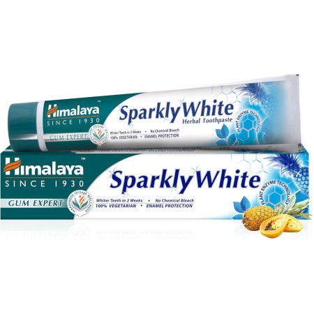 Himalaya Herbals Sparkly White Herbal Vegetarian Toothpaste for whitening teeth with advanced plague removal|Anti-inflammatory