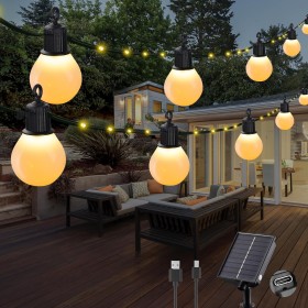 Tacobey Guirnaldas de Luces Exterior Solar, 10M 100 LED Guirnaldas Luminosas Exterior Solares con 20 Bombillas, IP65