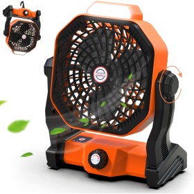 Sendowtek Table Fan Desktop Fans Strong Rechargeable Battery 10400mAh with LED Light and Hook Fan Camping Adjustable Speed Quiet