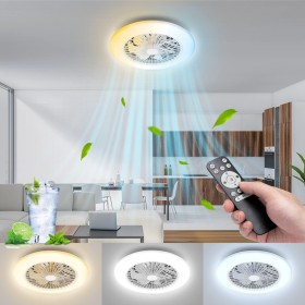 Aigostar Ventilador de Techo con Luz Silencioso, Φ49*14cm, con Telecomando, Motor DC, Temporizador, Función de Memoria, Apto