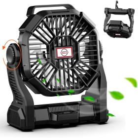 Sendowtek Desktop Fan, Rechargeable Fan Battery 10400mAh, Powerful Camping Fan with LED Light and Hook, 4 Speeds for Outdoor