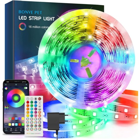 Tiras LED, Luces Habitación 10 Metros, Bonve pet Tira LED RGB, Bluetooth Musical con IR Control Remoto 40 Teclas y APP, 16