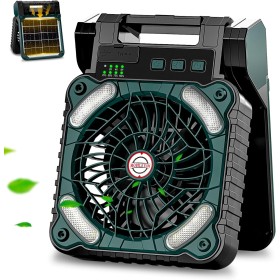Sendowtek Solar Fan, USB Rechargeable Battery Fan 10400mAh, Powerful Solar Panel Fan with LED Flashlight, Timer, 4 Speeds for