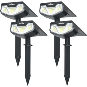 UNBON Luces Solares LED Exterior Jardin, 4 Piezas Focos LED Exterior Solares Jardin Potentes 32LED 3 Modos de Luz, Impermeable