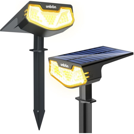 UNBON Luces Solares LED Exterior Jardin, 4 Piezas Focos LED Exterior Solares Jardin Potentes 32LED 3 Modos de Luz, Impermeable