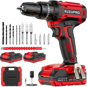 KUZUPRO Taladro Percutor a Bateria 21V, Taladro Atornillador con 2 Baterías 2000mAh, 25+3 Ajuste de Par Destornillador