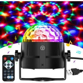 Bola Luces Discoteca LED, 7 Colores RGB Luz con Sonido Activado, 4M Cable USB, Rotación de 360 , Ideal para Cumpleaños,